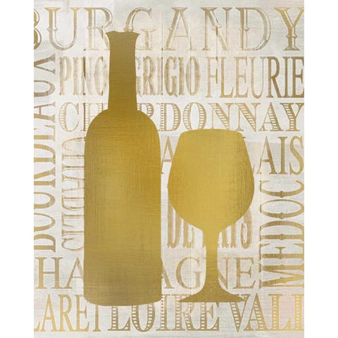 Golden Wine Silhouette 1 White Modern Wood Framed Art Print by Allen, Kimberly