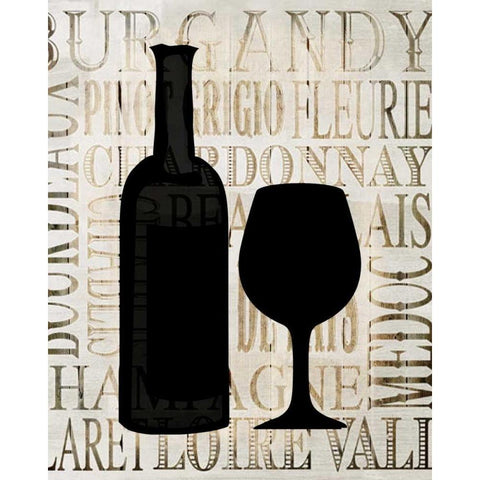 Wine Silhouette 1 Gold Ornate Wood Framed Art Print with Double Matting by Allen, Kimberly