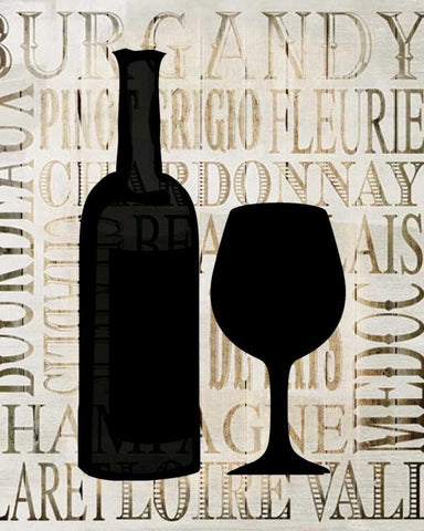 Wine Silhouette 1 White Modern Wood Framed Art Print with Double Matting by Allen, Kimberly