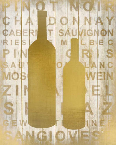 Golden Wine Silhouette 2 White Modern Wood Framed Art Print with Double Matting by Allen, Kimberly