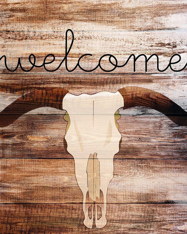 Longhorn Welcome White Modern Wood Framed Art Print with Double Matting by Kimberly, Allen