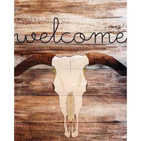 Longhorn Welcome Black Modern Wood Framed Art Print with Double Matting by Kimberly, Allen