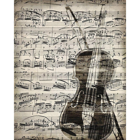 Music Sheets 1 White Modern Wood Framed Art Print by Kimberly, Allen