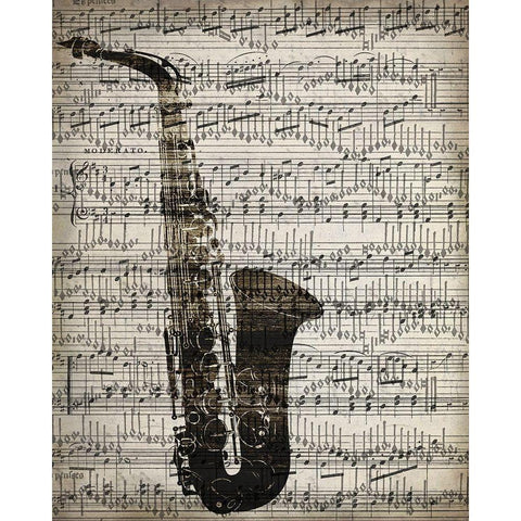 Music Sheets 2 Black Modern Wood Framed Art Print with Double Matting by Kimberly, Allen