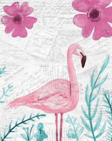 Flamingo Mail 1 White Modern Wood Framed Art Print with Double Matting by Kimberly, Allen