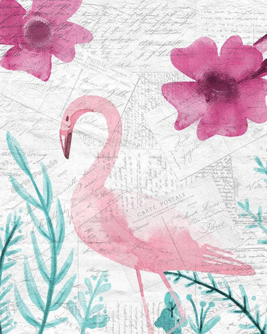 Flamingo Mail 2 Black Ornate Wood Framed Art Print with Double Matting by Kimberly, Allen