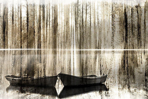 Canoe Morning Black Ornate Wood Framed Art Print with Double Matting by Kimberly, Allen