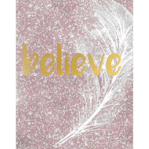 Pink Glitter Feather 1 White Modern Wood Framed Art Print by Kimberly, Allen