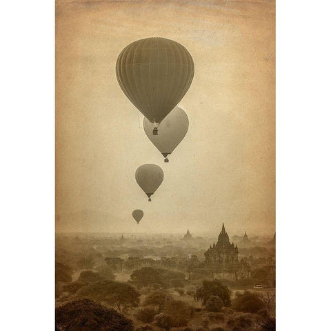 Hot Air Balloon Ride Gold Ornate Wood Framed Art Print with Double Matting by Kimberly, Allen