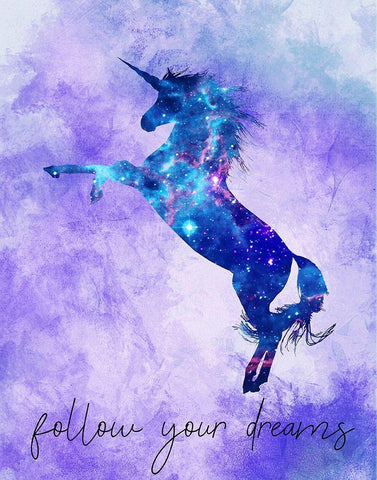 Follow your Dreams Unicorn Purple Black Ornate Wood Framed Art Print with Double Matting by Kimberly, Allen