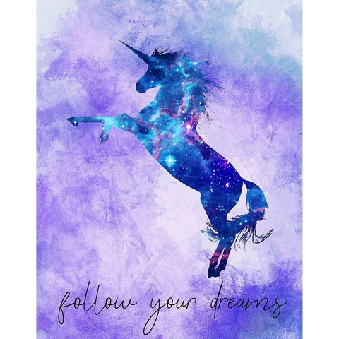 Follow your Dreams Unicorn Purple Black Modern Wood Framed Art Print by Kimberly, Allen