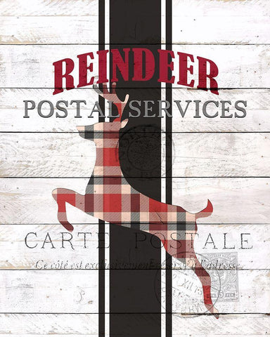 Reindeer Postal Service White Modern Wood Framed Art Print with Double Matting by Kimberly, Allen