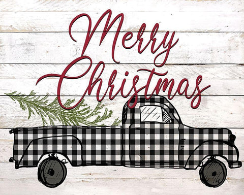 Merry Christmas Holiday Truck 2 Black Ornate Wood Framed Art Print with Double Matting by Kimberly, Allen