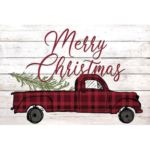Merry Christmas Holiday Truck Black Modern Wood Framed Art Print with Double Matting by Kimberly, Allen