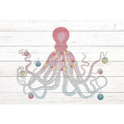 Christmas Octopus White Modern Wood Framed Art Print by Kimberly, Allen