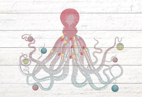 Christmas Octopus White Modern Wood Framed Art Print with Double Matting by Kimberly, Allen