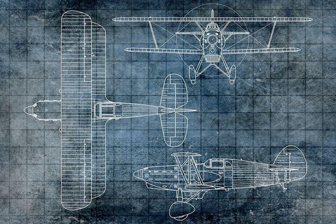 Plane Blueprint 1 White Modern Wood Framed Art Print with Double Matting by Kimberly, Allen