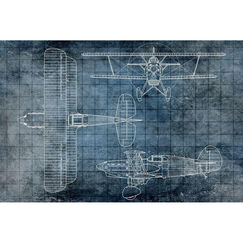 Plane Blueprint 1 Gold Ornate Wood Framed Art Print with Double Matting by Kimberly, Allen