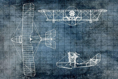 Plane Blueprint 2 Black Ornate Wood Framed Art Print with Double Matting by Kimberly, Allen