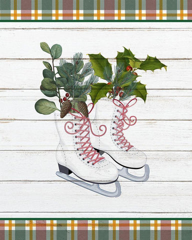 Christmas Skates Black Ornate Wood Framed Art Print with Double Matting by Kimberly, Allen