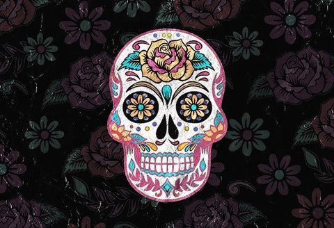 Roses and Skull White Modern Wood Framed Art Print with Double Matting by Kimberly, Allen