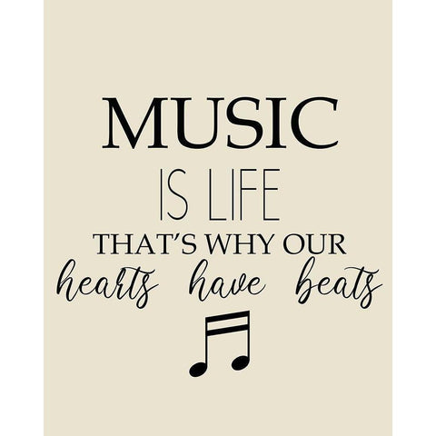 Music is Life Black Modern Wood Framed Art Print by Kimberly, Allen