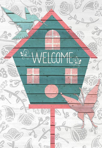 Welcome Birdhouse Black Ornate Wood Framed Art Print with Double Matting by Kimberly, Allen