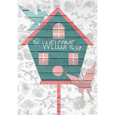 Welcome Birdhouse White Modern Wood Framed Art Print by Kimberly, Allen