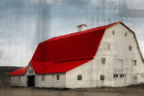Red Roof Barn White Modern Wood Framed Art Print with Double Matting by Kimberly, Allen