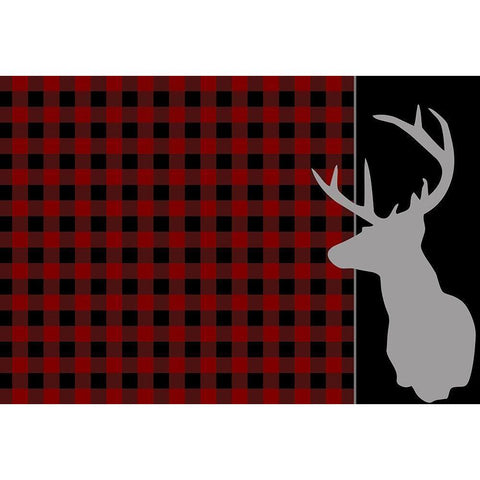 Buffalo Plaid Deer Black Modern Wood Framed Art Print by Kimberly, Allen