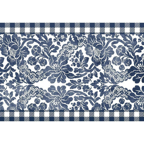 Gingham Floral Navy White Modern Wood Framed Art Print by Kimberly, Allen