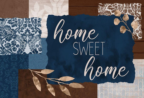 Home Sweet Home Blues White Modern Wood Framed Art Print with Double Matting by Kimberly, Allen