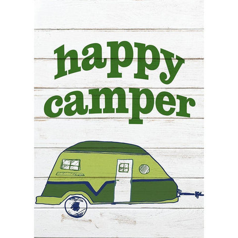 Green Happy Camper 1 Black Modern Wood Framed Art Print with Double Matting by Kimberly, Allen