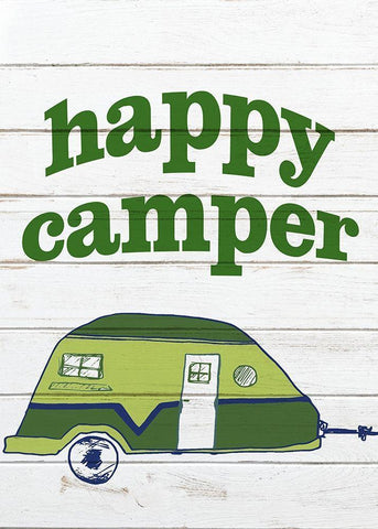 Green Happy Camper 1 White Modern Wood Framed Art Print with Double Matting by Kimberly, Allen