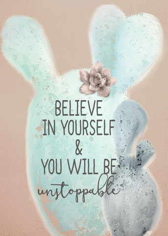 Cactus Believe 1 White Modern Wood Framed Art Print with Double Matting by Kimberly, Allen