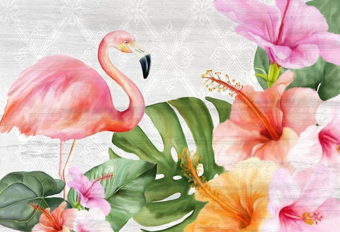 Flamingo Palm White Modern Wood Framed Art Print with Double Matting by Kimberly, Allen