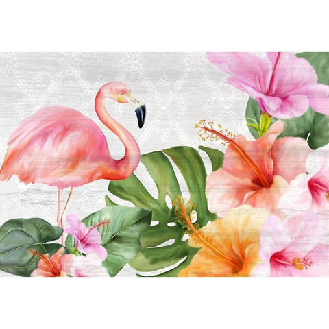 Flamingo Palm Black Modern Wood Framed Art Print with Double Matting by Kimberly, Allen