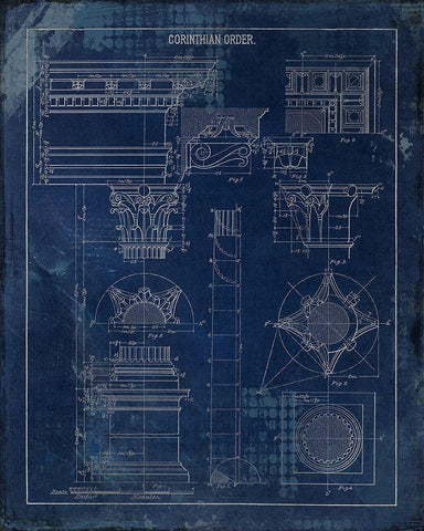 Details 1 Blue Black Ornate Wood Framed Art Print with Double Matting by Kimberly, Allen