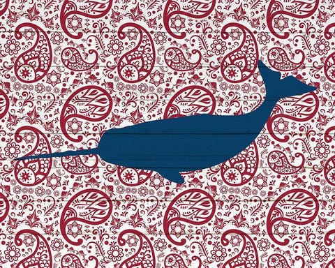 Paisley Whale 2 White Modern Wood Framed Art Print with Double Matting by Kimberly, Allen