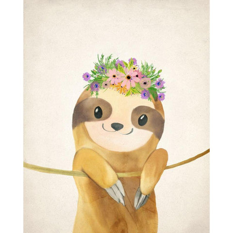 Floral Sloth 1 Gold Ornate Wood Framed Art Print with Double Matting by Kimberly, Allen