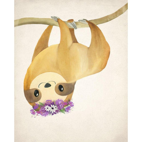 Floral Sloth 2 White Modern Wood Framed Art Print by Kimberly, Allen