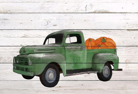 Pumpkin Truck Black Ornate Wood Framed Art Print with Double Matting by Kimberly, Allen