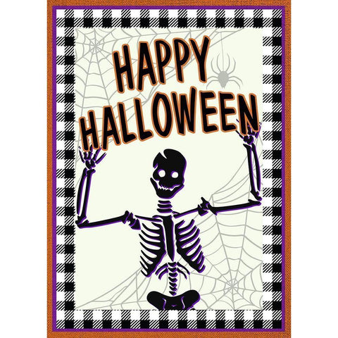 Happy Halloween Skeleton Black Modern Wood Framed Art Print with Double Matting by Kimberly, Allen
