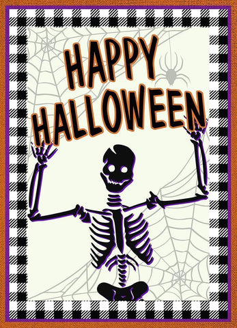 Happy Halloween Skeleton White Modern Wood Framed Art Print with Double Matting by Kimberly, Allen