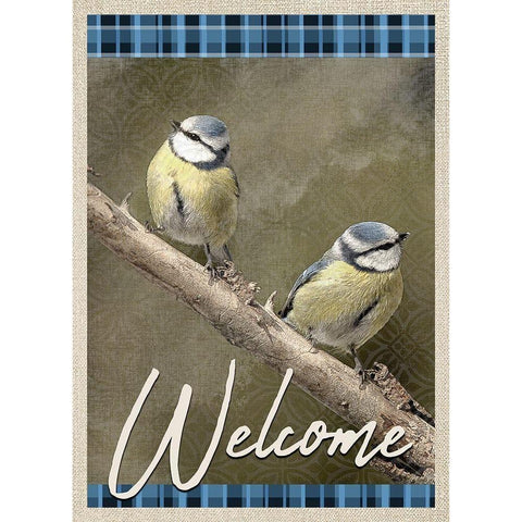 Welcome Blue Birds Black Modern Wood Framed Art Print by Kimberly, Allen