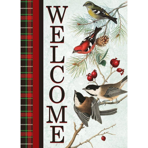 Christmas Birds Welcome Black Modern Wood Framed Art Print by Kimberly, Allen