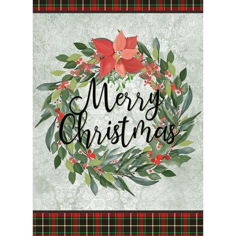 Merry Christmas Wreath Black Modern Wood Framed Art Print with Double Matting by Kimberly, Allen