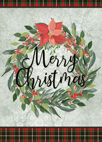 Merry Christmas Wreath Black Ornate Wood Framed Art Print with Double Matting by Kimberly, Allen