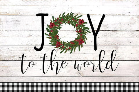 Joy to the World Wreath Plaid White Modern Wood Framed Art Print with Double Matting by Kimberly, Allen