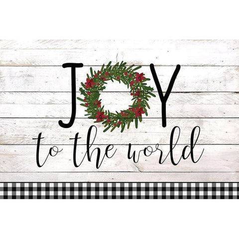 Joy to the World Wreath Plaid Black Modern Wood Framed Art Print by Kimberly, Allen